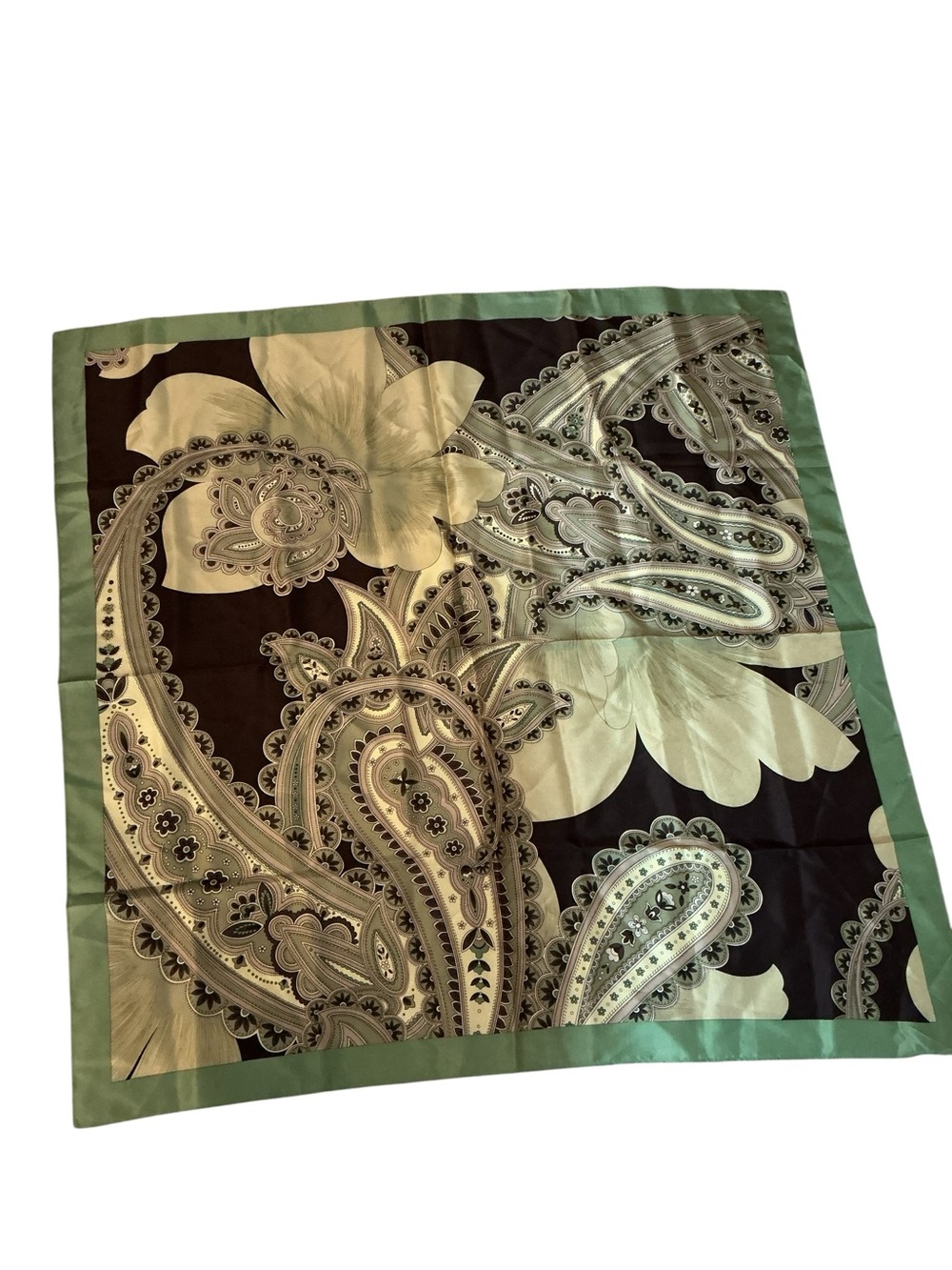 Ann Taylor Green & Brown Floral Paisley Silk Scarf 35”x 35” Square